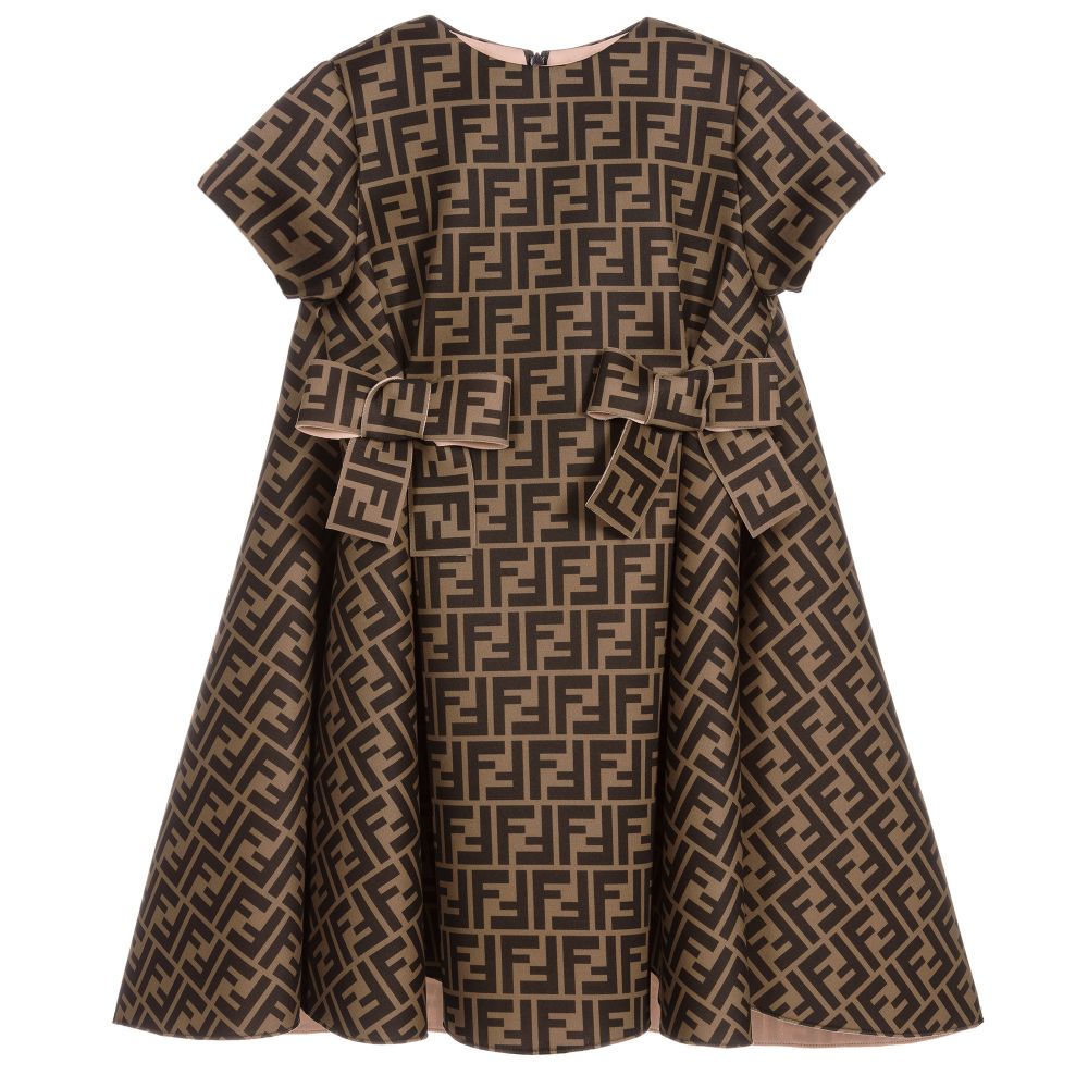 Girls Beige FF Logo Dress