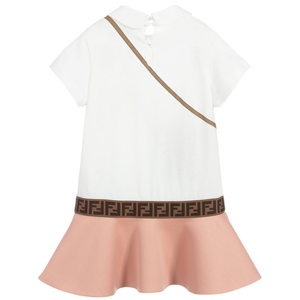 Girls White & Pink Pattern Cotton Dress
