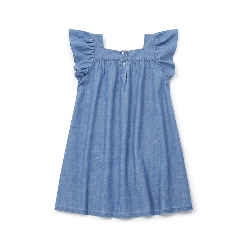 Girls Blue Embroidery Cotton Dress