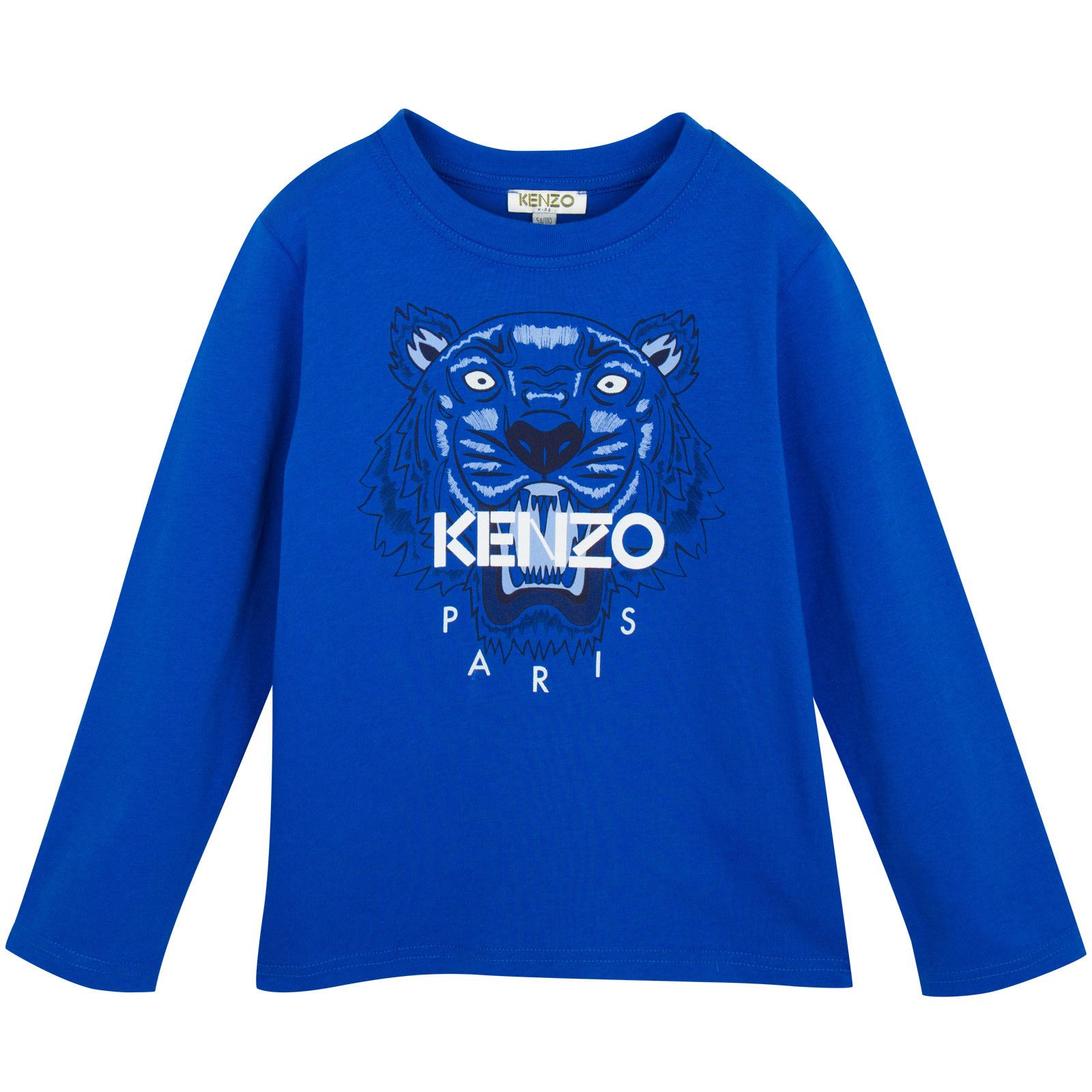 Boys Blue Tiger Embroidered Cotton Jersey T-Shirt - CÉMAROSE | Children's Fashion Store - 1