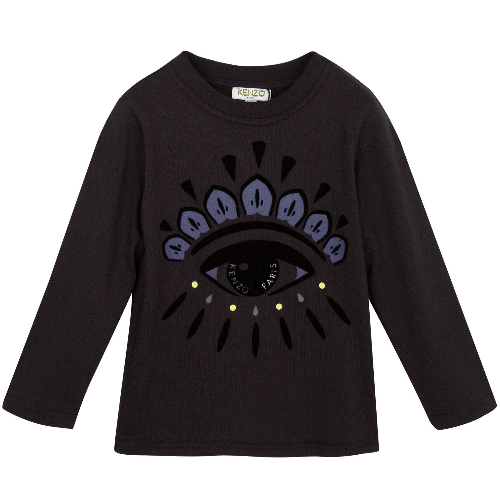 Girls Dark Grey Cotton Jersey Eye Embroidered T-Shirt - CÉMAROSE | Children's Fashion Store - 1