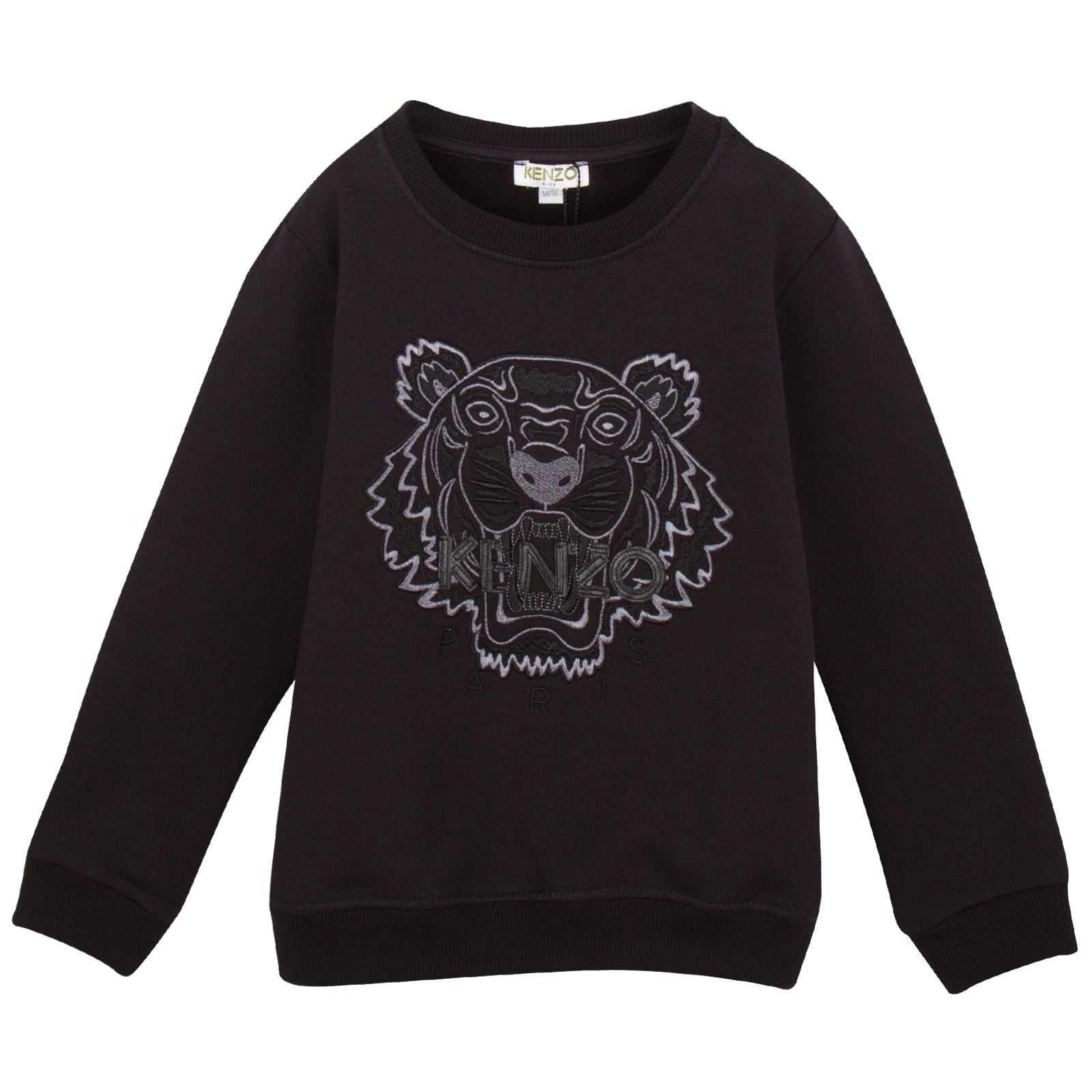Boys Black Tiger Embroidered Jersey Sweatshirt - CÉMAROSE | Children's Fashion Store - 1