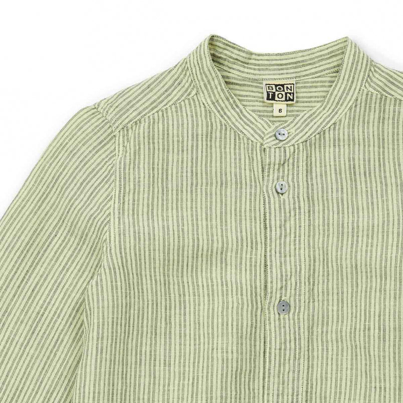 Boys Green Striped Shirt