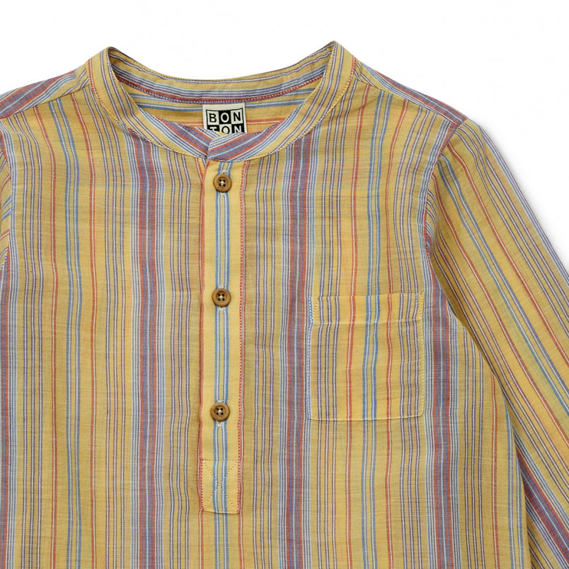 Boys Light Yellow Striped Cotton Shirt
