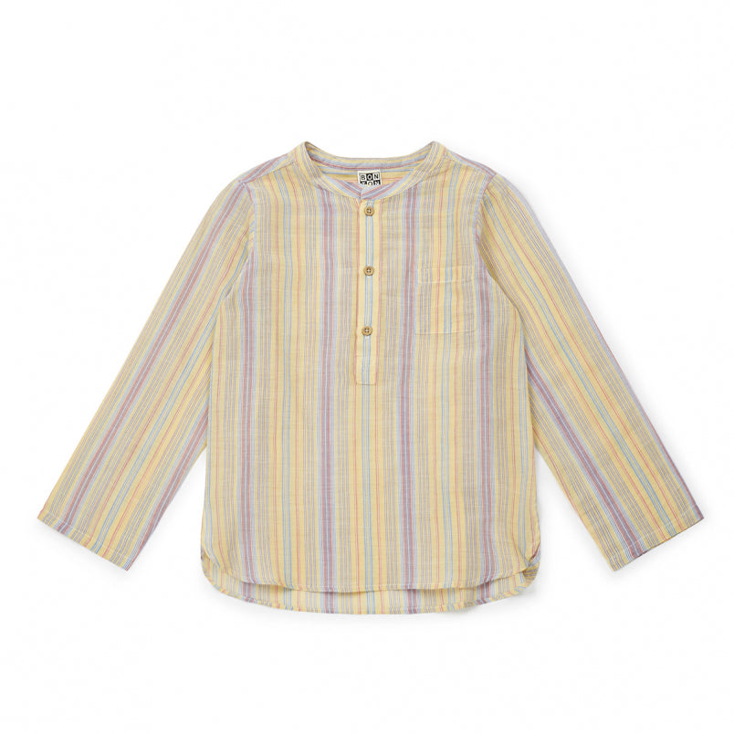 Boys Light Yellow Striped Cotton Shirt