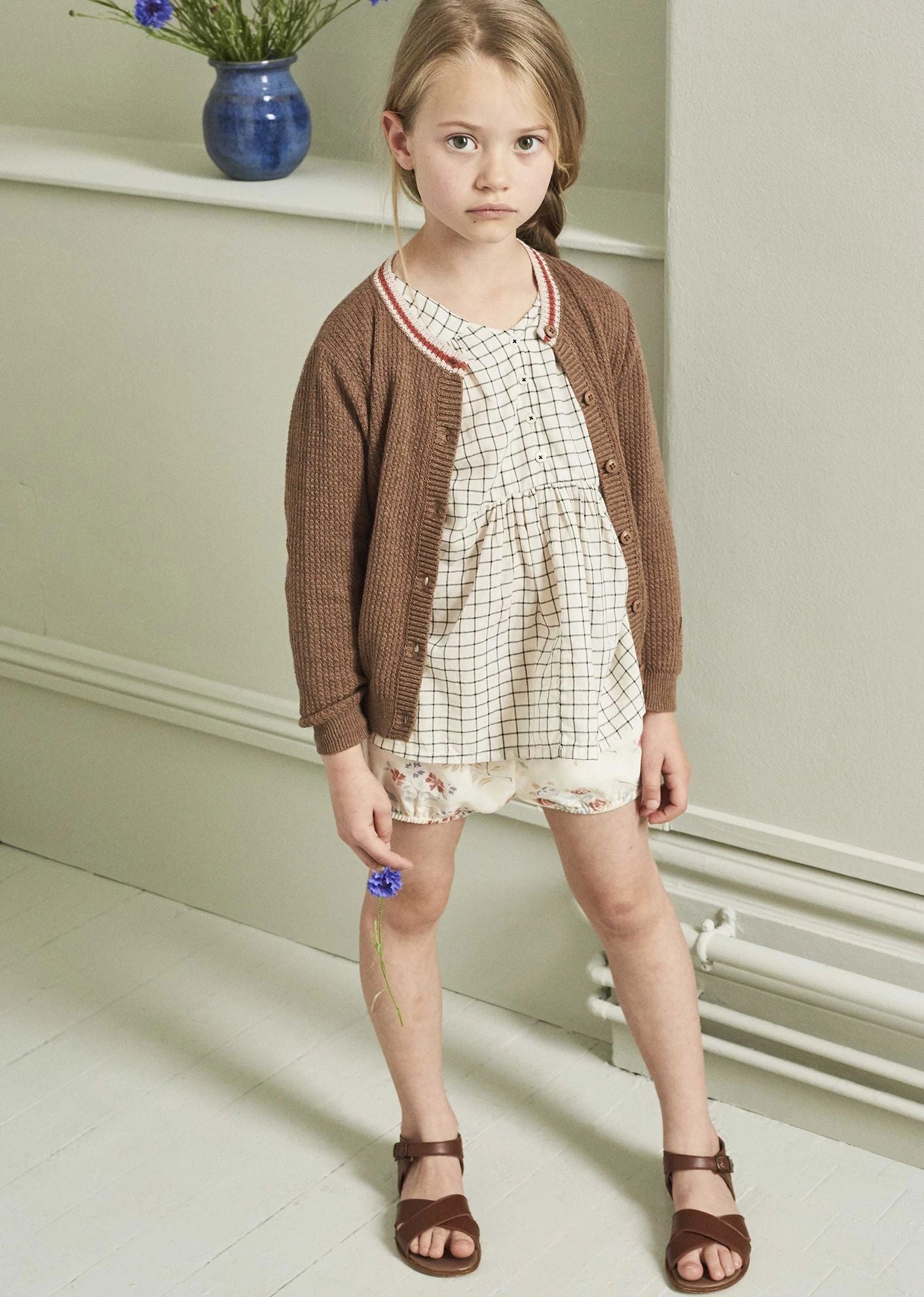 Girls Brown Cotton Cardigan