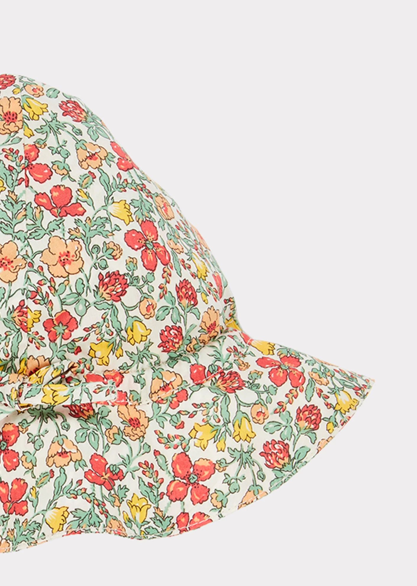 Girls Green Flowers Cotton Sun Hat