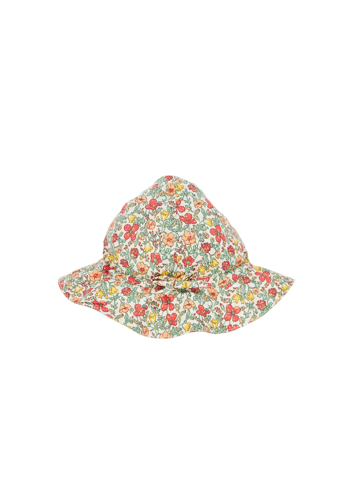 Girls Green Flowers Cotton Sun Hat