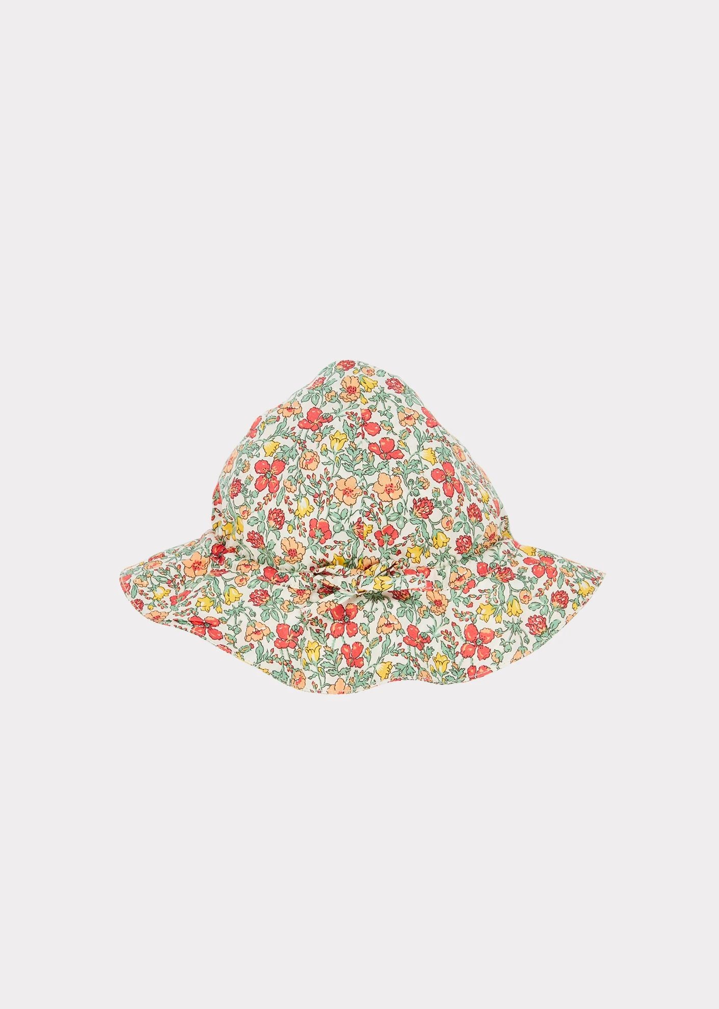 Girls Green Flowers Cotton Sun Hat