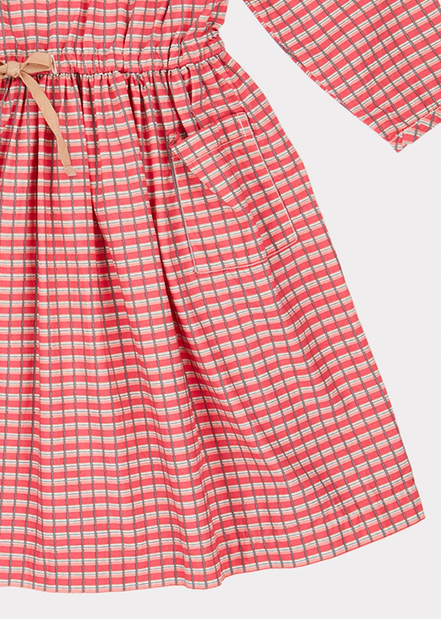 Girls Red Check Cotton Dress