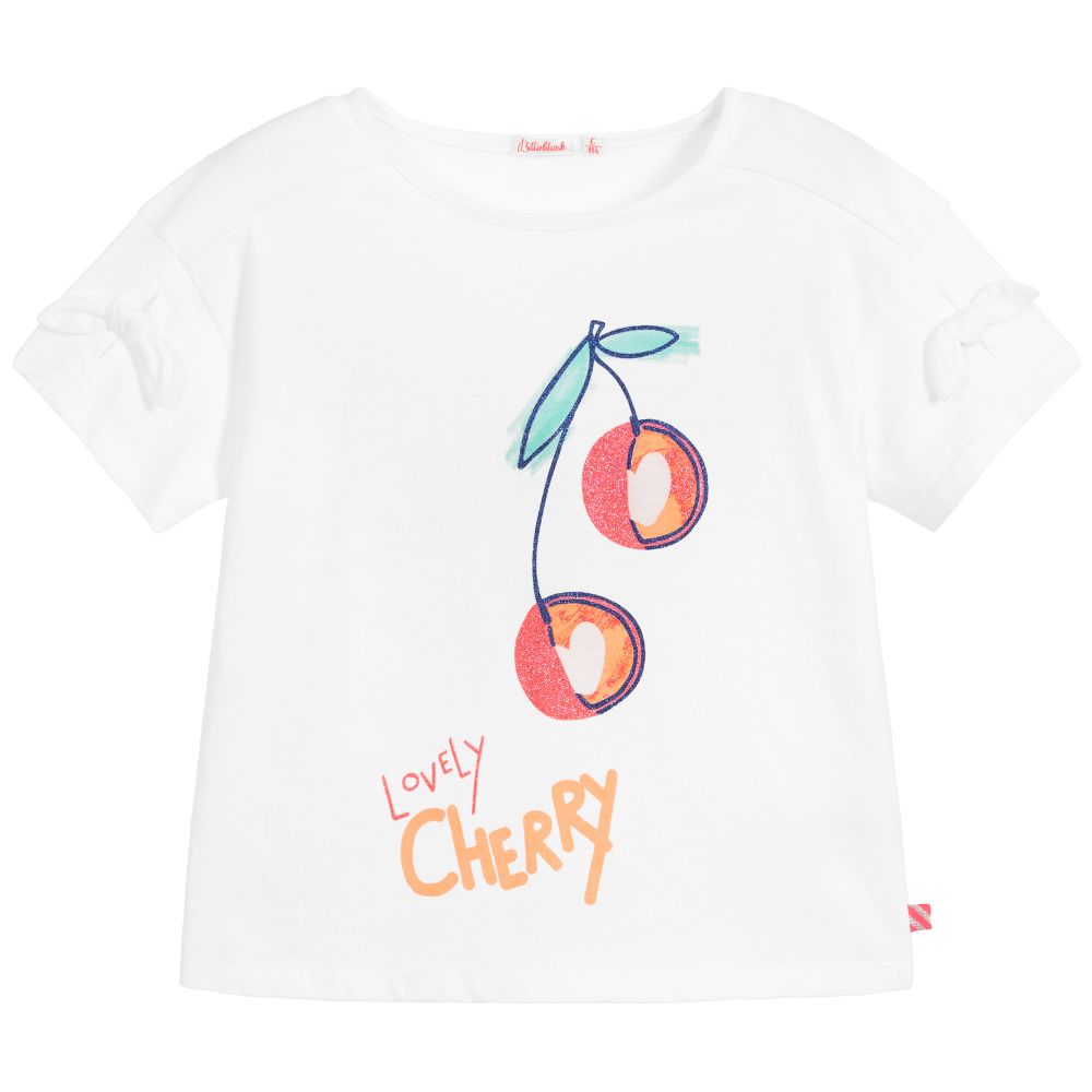 Girls White Cherry Cotton T-shirt