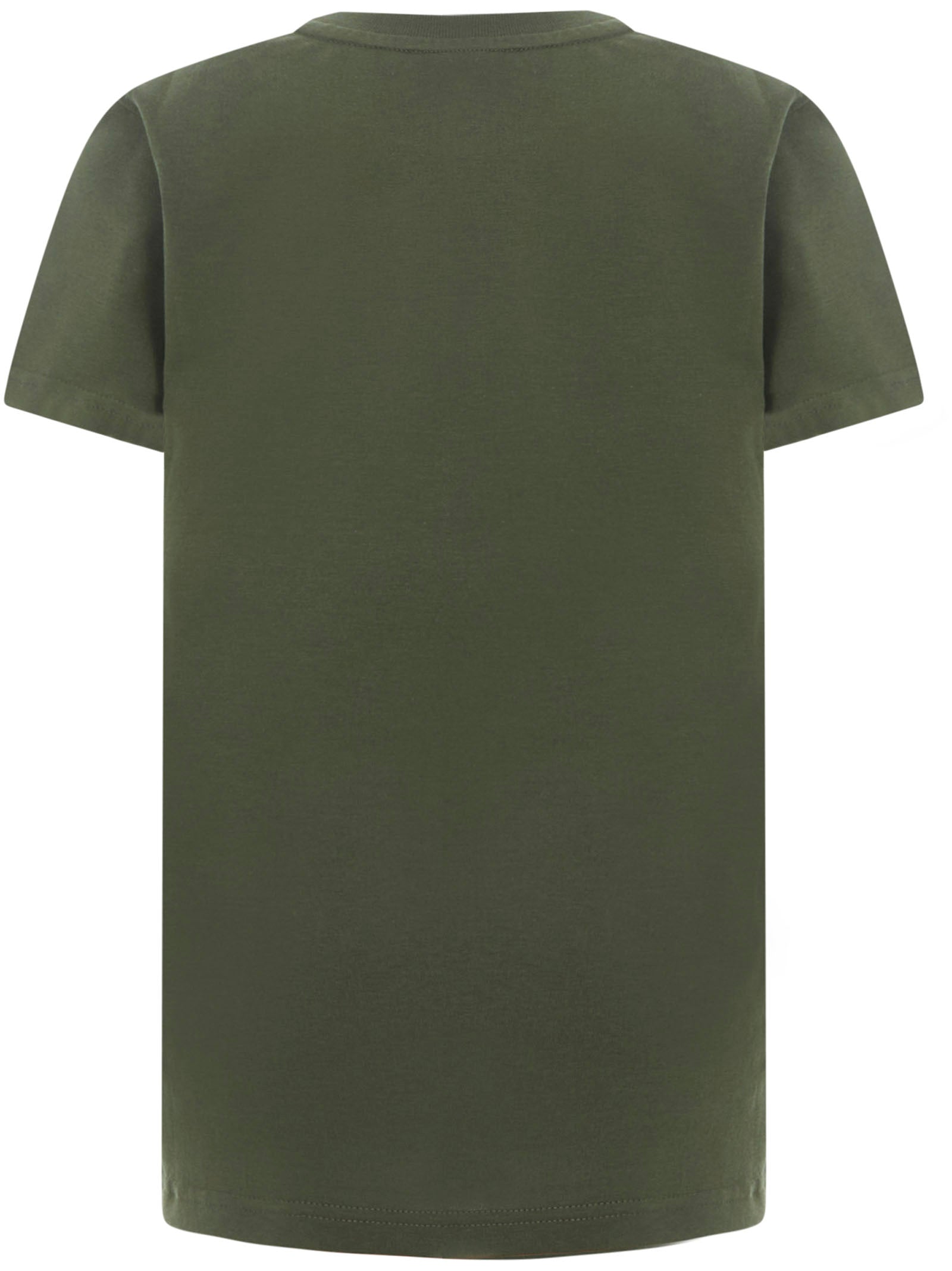 Boys Army Green Logo Cotton T-shirt