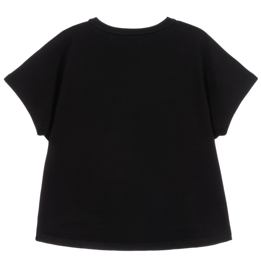 Girls Black Logo Cotton T-shirt