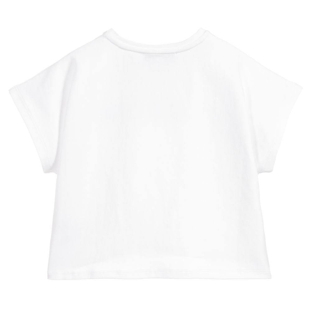 Girls White Logo Cotton T-shirt