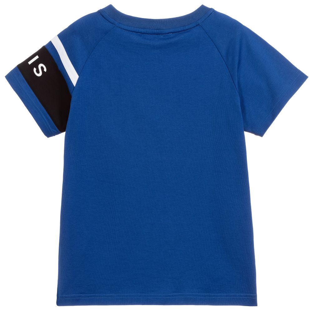 Boys Blue & Black Logo Cotton T-shirt