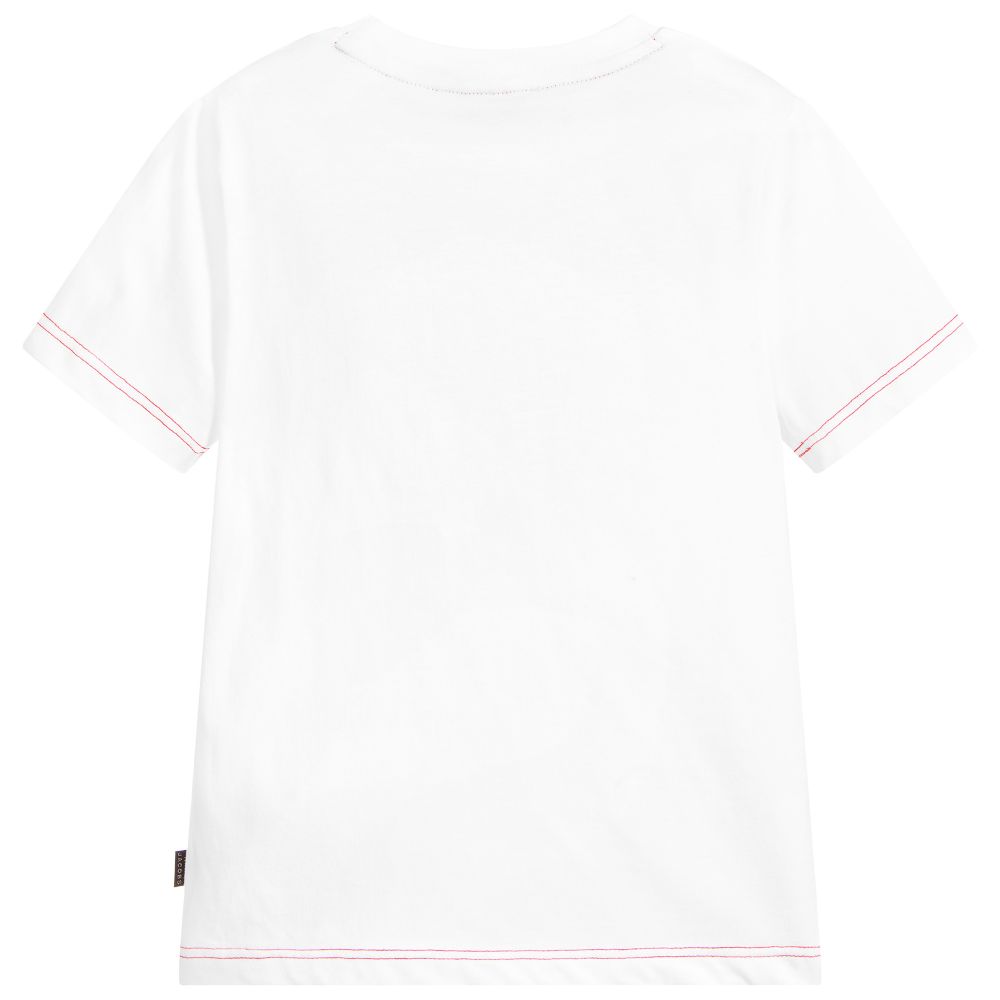Boys White Pattern Cotton T-shirt
