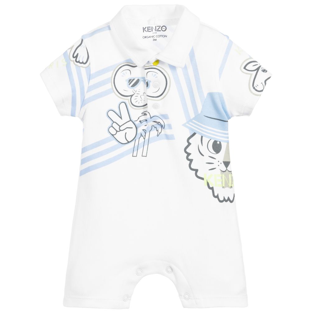 Baby Boys White Cotton Babysuit