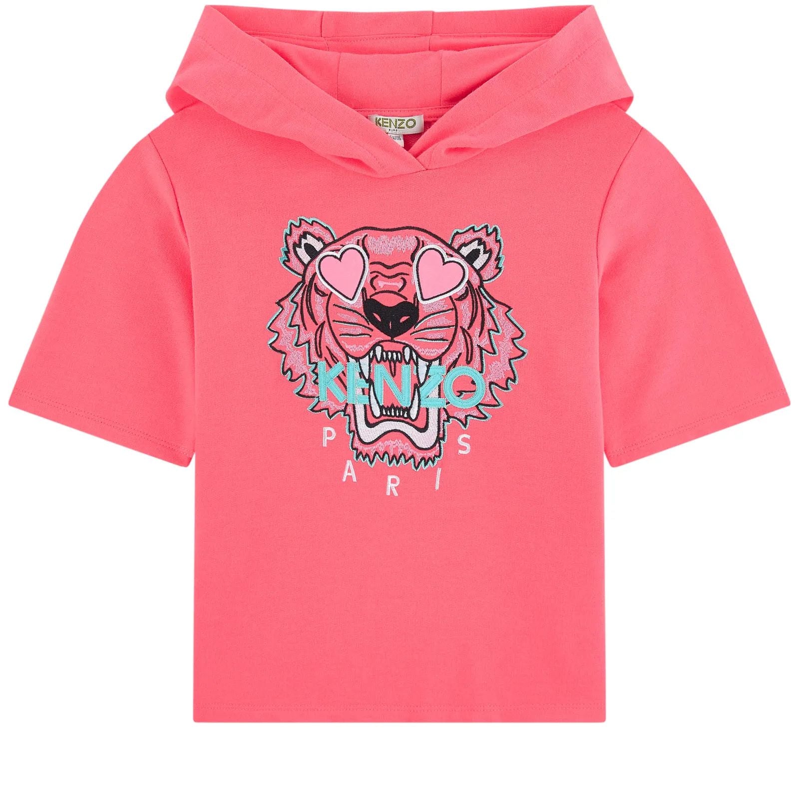 Girls Pink Tiger Short Sleeveless Sweatshirt