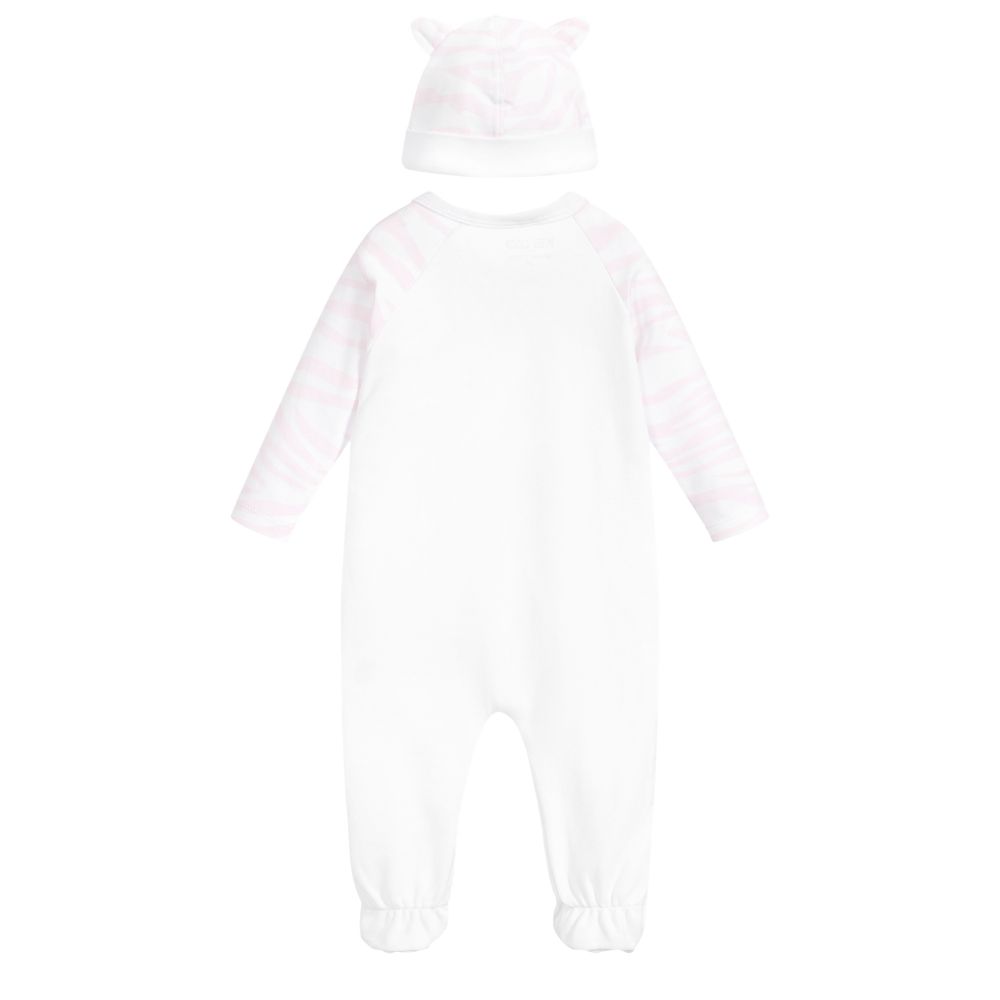 Baby Girls White & Pink Babysuit Set