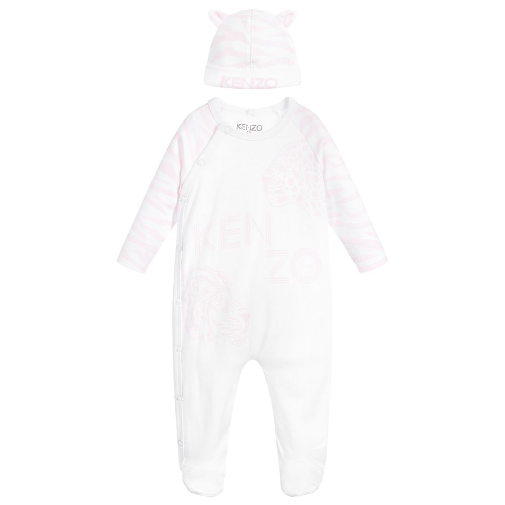 Baby Girls White & Pink Babysuit Set