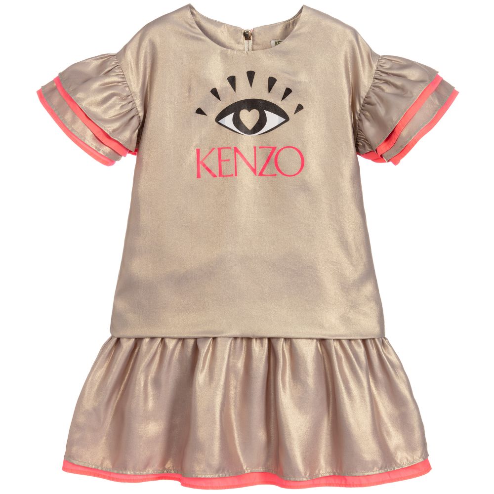 Girls Gold Metallic Twill Eye Dress