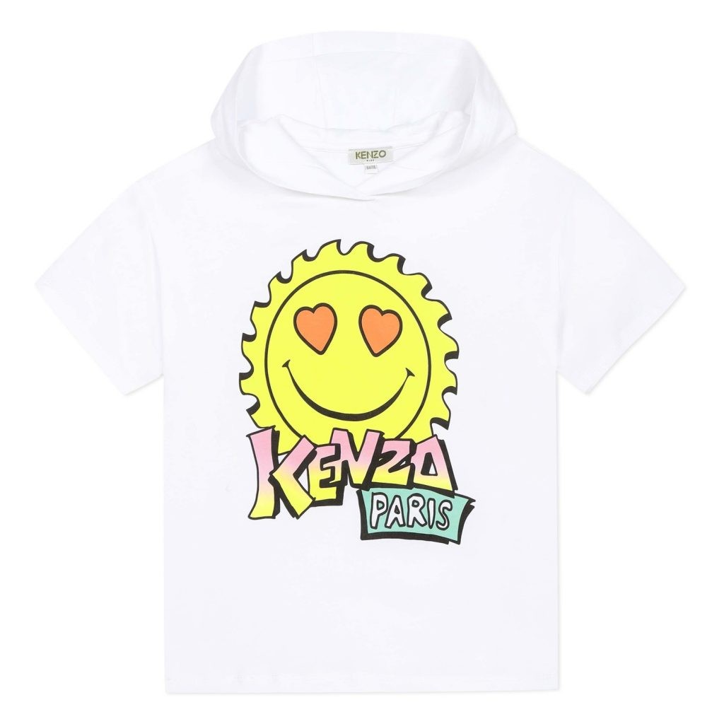 Girls White Hooded Cotton T-shirt