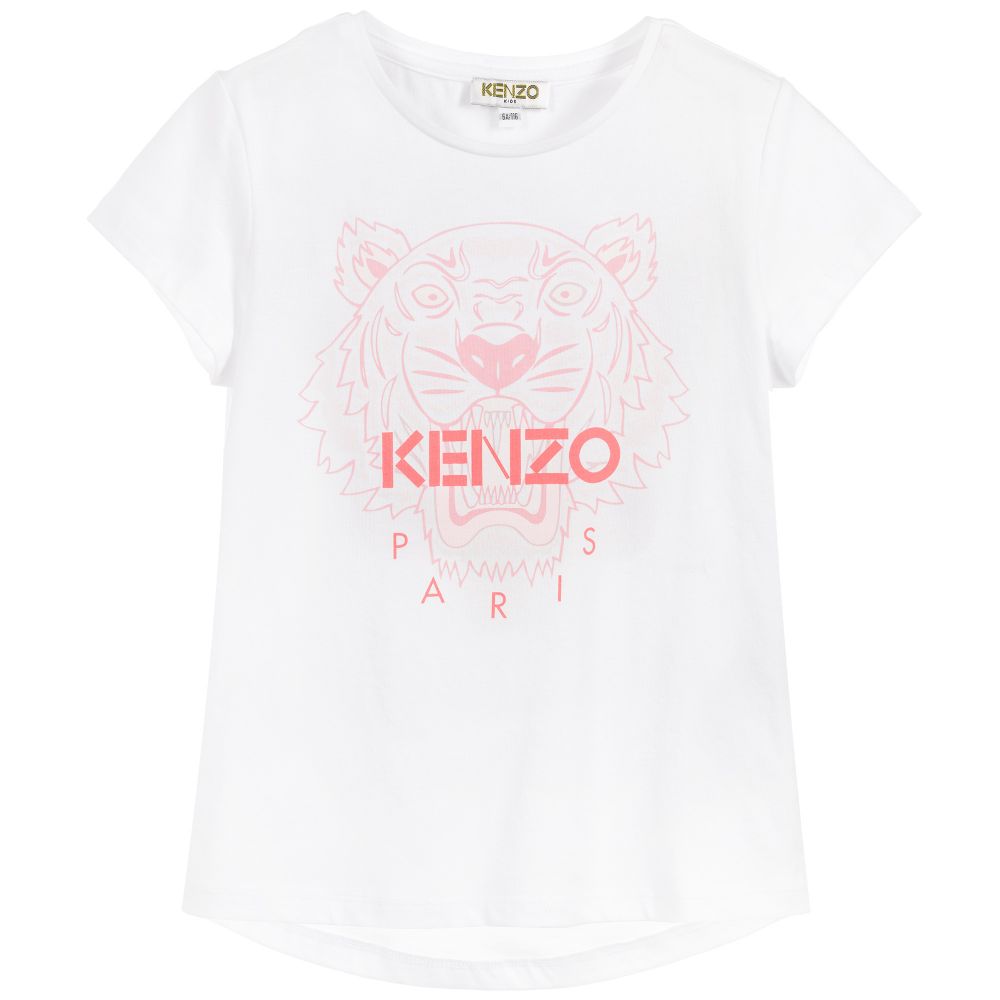 Girls White Tiger Cotton T-shirt