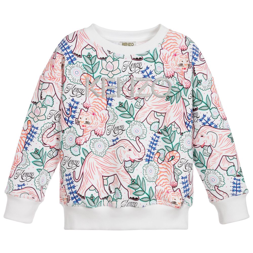 Girls White Cotton Sweatshirt