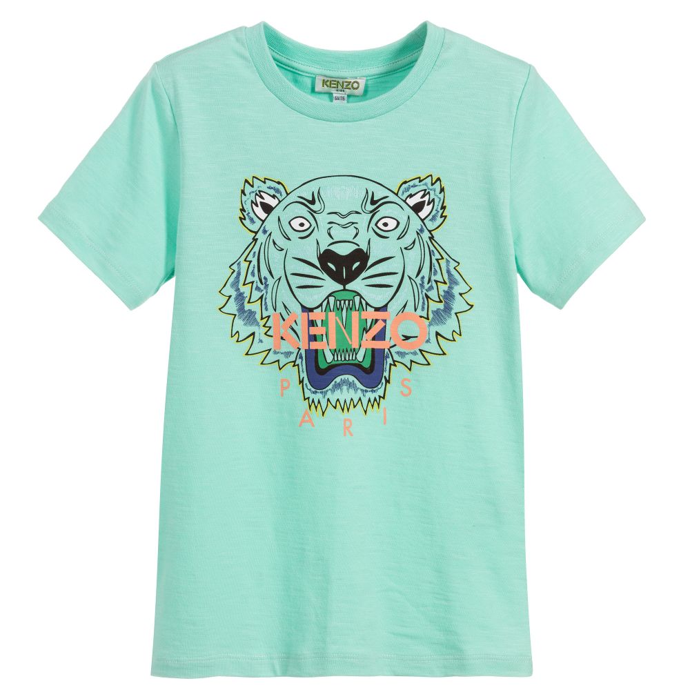 Boys Mint Green Tiger Cotton T-shirt