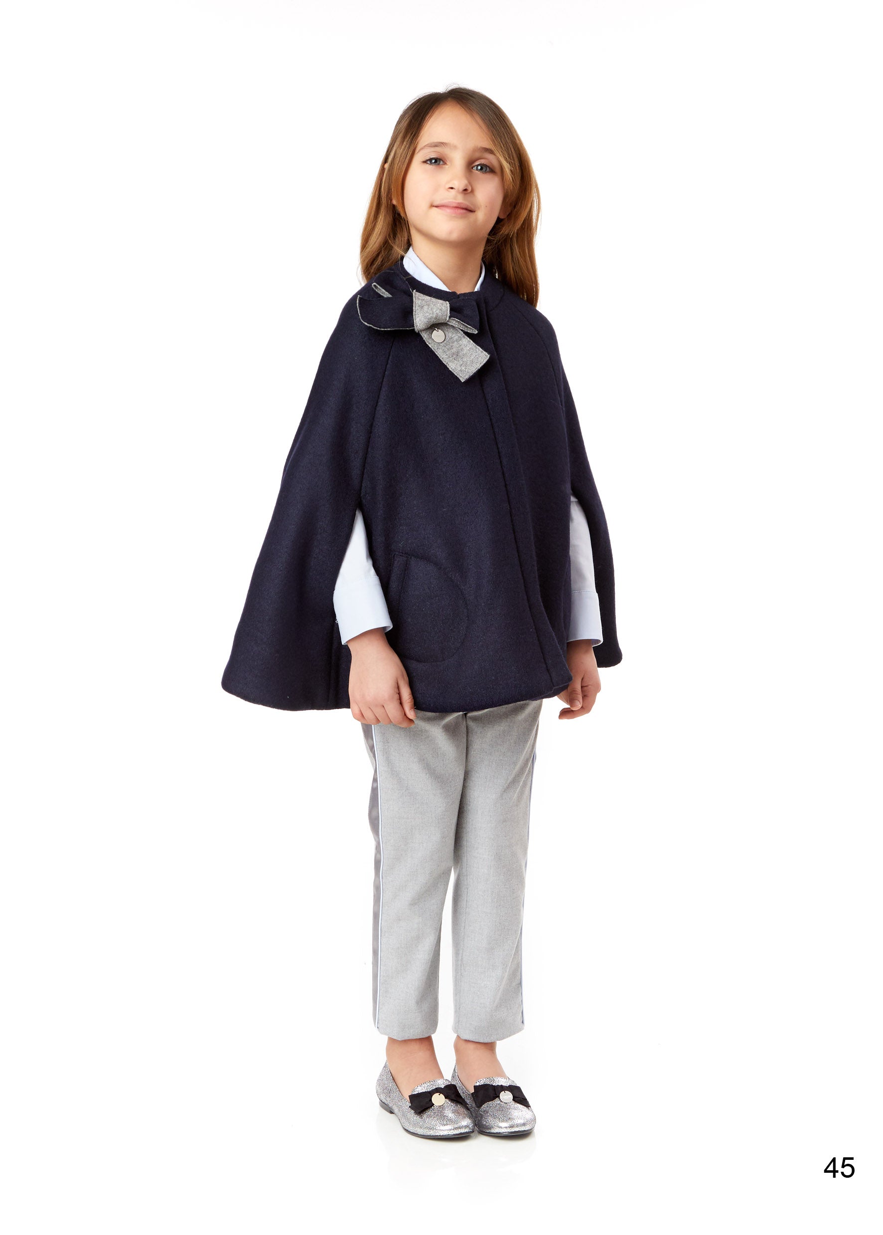 Girls Blue  Grigio  Wool  Cape