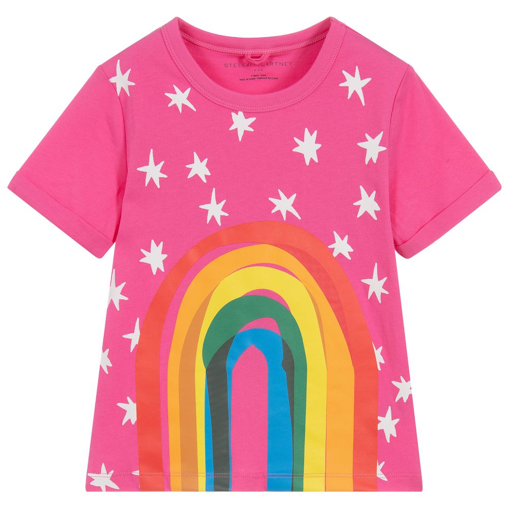 Girls Pink Rainbow Cotton T-shirt