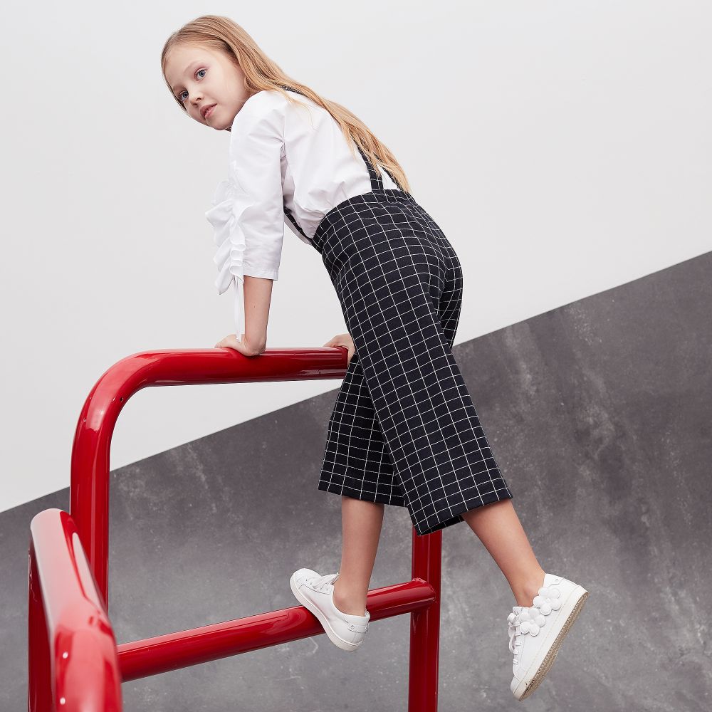 Girls Black Check Cotton Trousers
