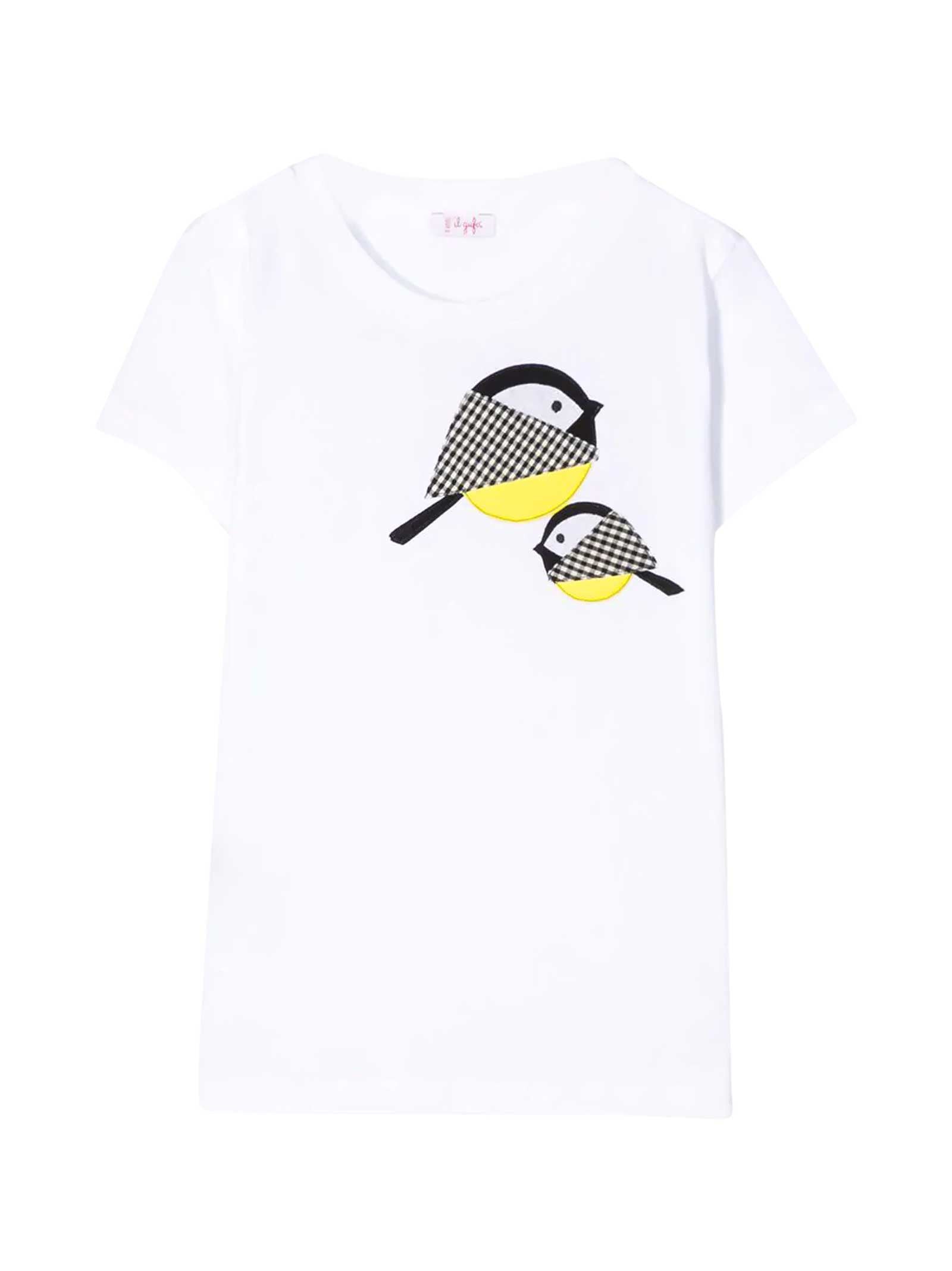 Girls White Bird Cotton T-shirt
