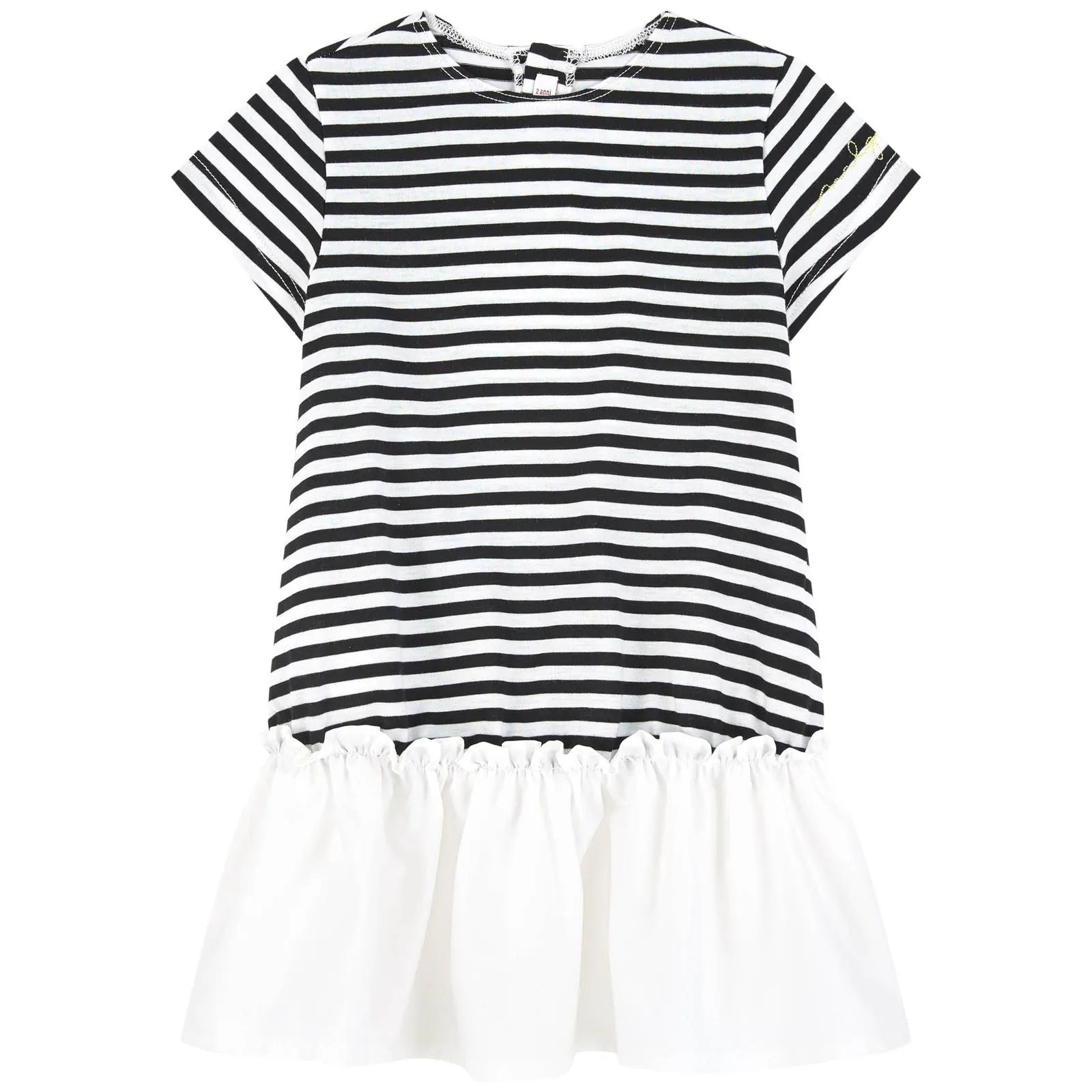 Girls Black & White Stripe Cotton Dress