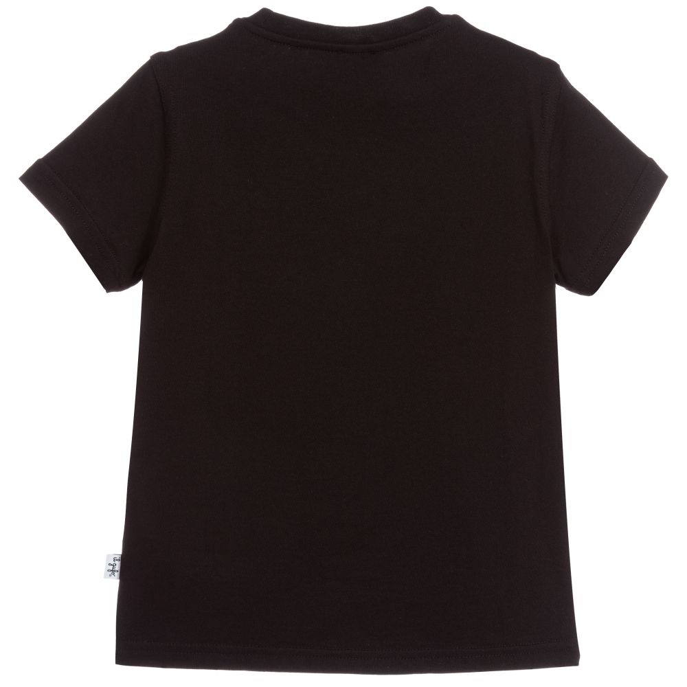 Boys Black Map Cotton T-shirt