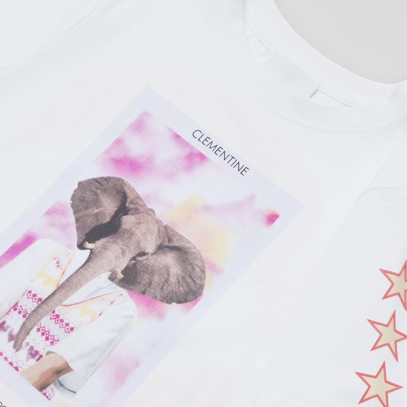 Girls White Elephent Cotton T-Shirt