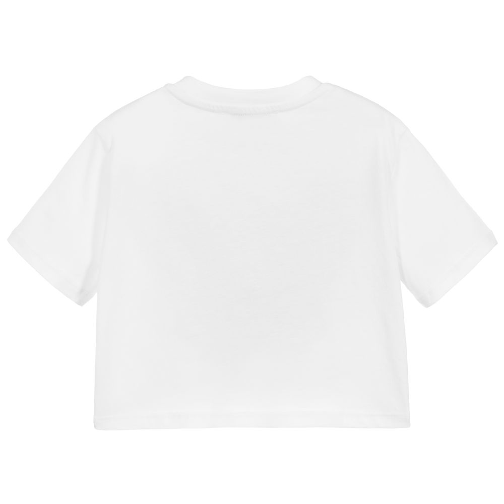 Girls White Logo Cotton T-shirt