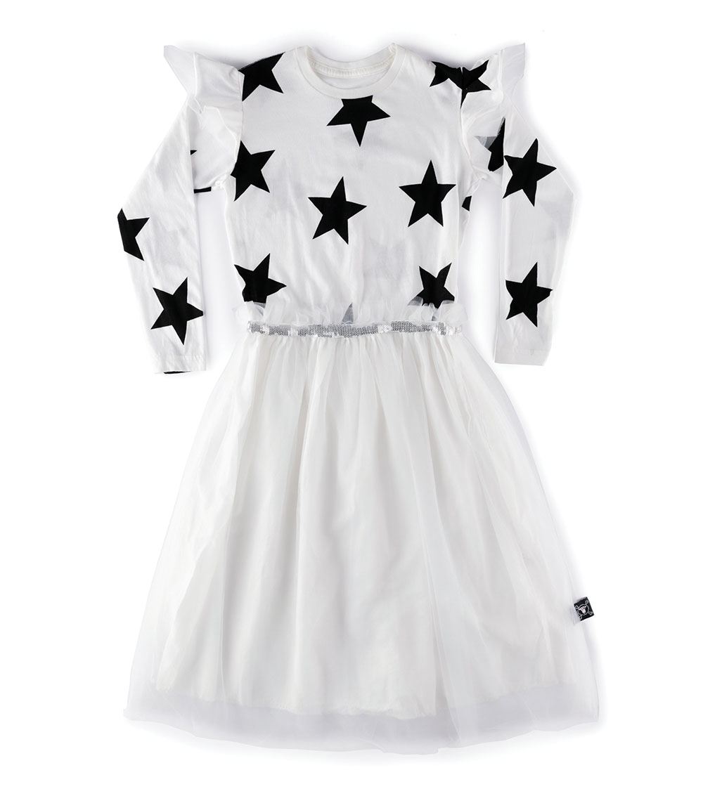 Girls White Star Tulle Dress