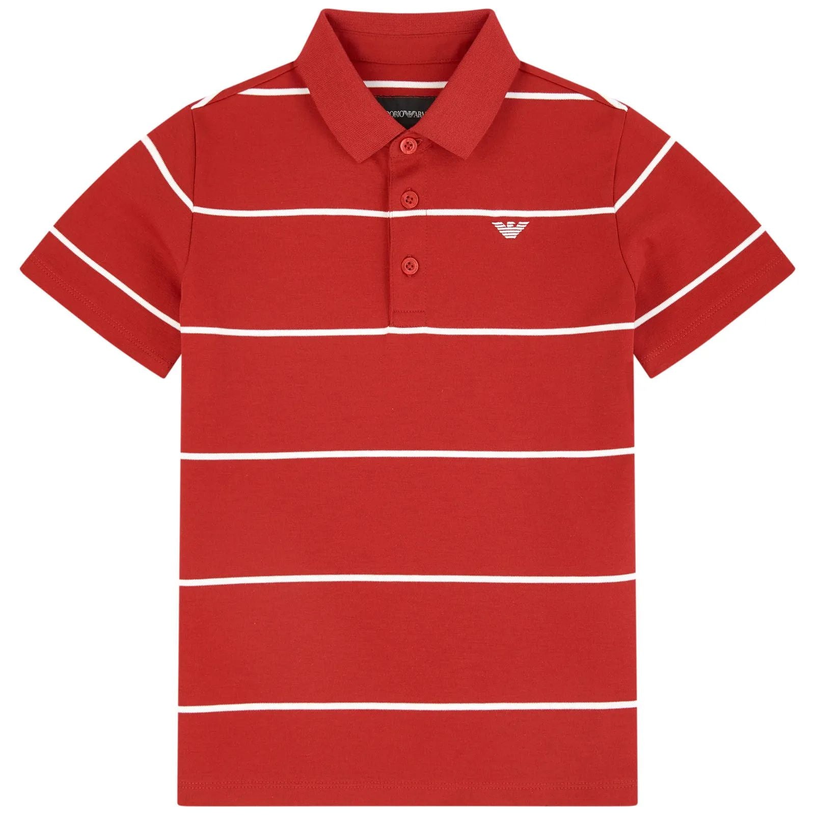 Boys Red Striped Cotton Polo Shirt