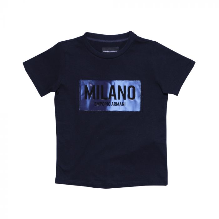 Boys Navy Logo Cotton T-Shirt