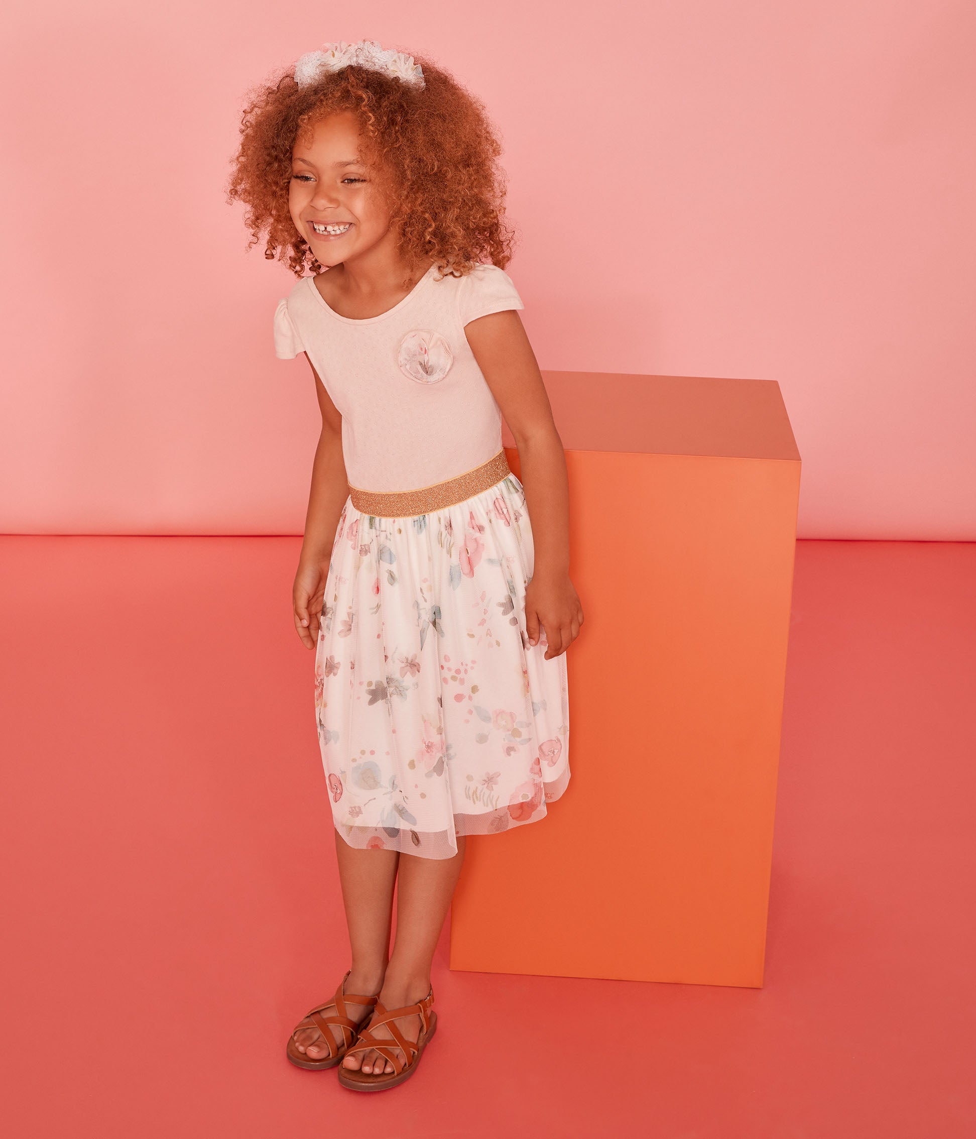 Girls Rice & White Striped Dress