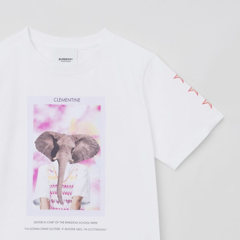 Girls White Elephent Cotton T-Shirt