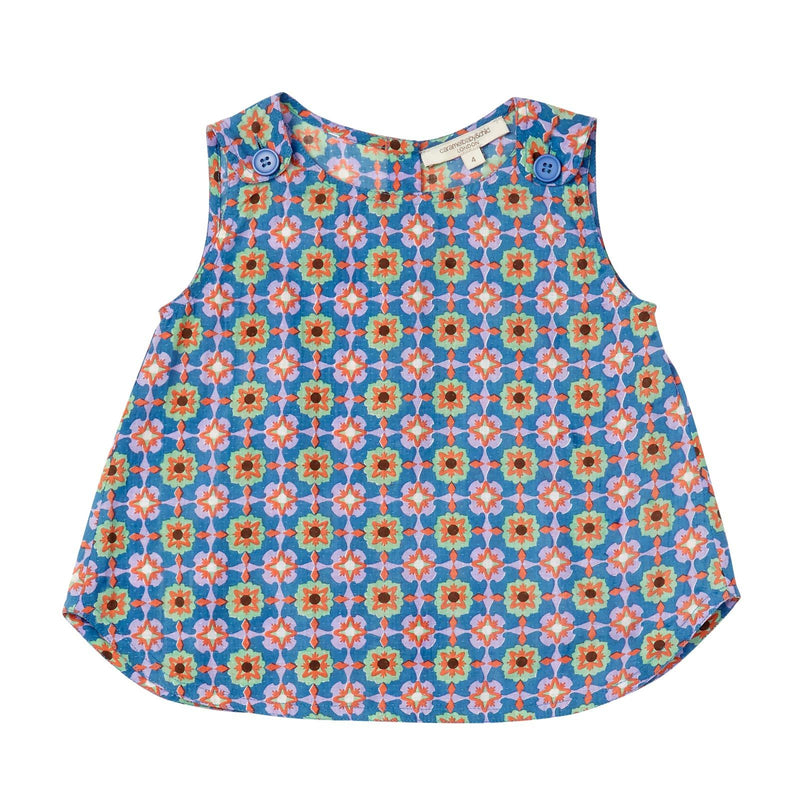 Girls Blue Orchid Block Printed Sleeveless Blouse - CÉMAROSE | Children's Fashion Store