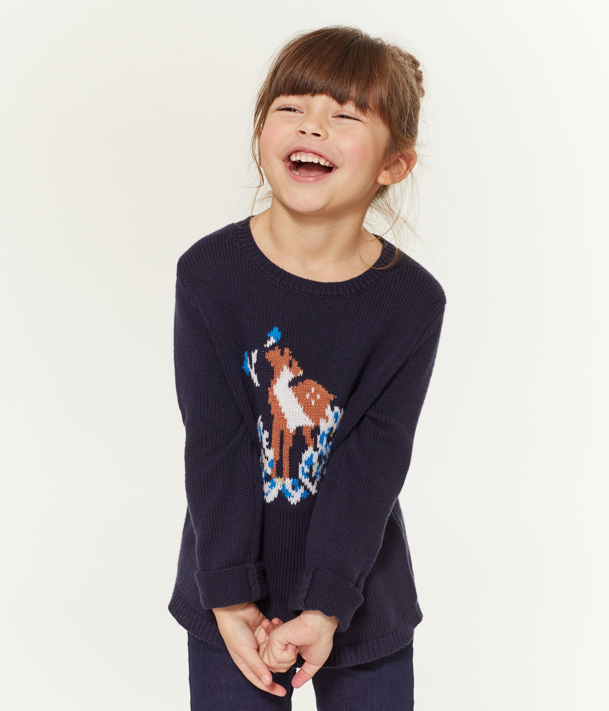 Girls Blue Embroidered Cotton Sweater
