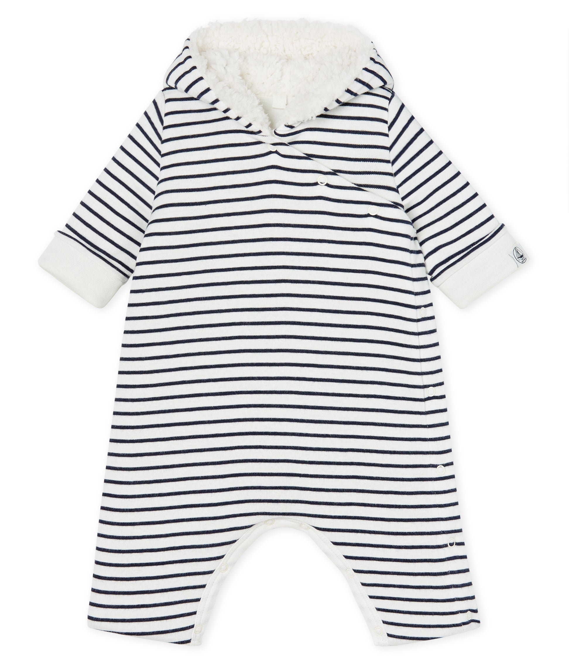 Baby Boys White & Black Striped Cotton Babysuit