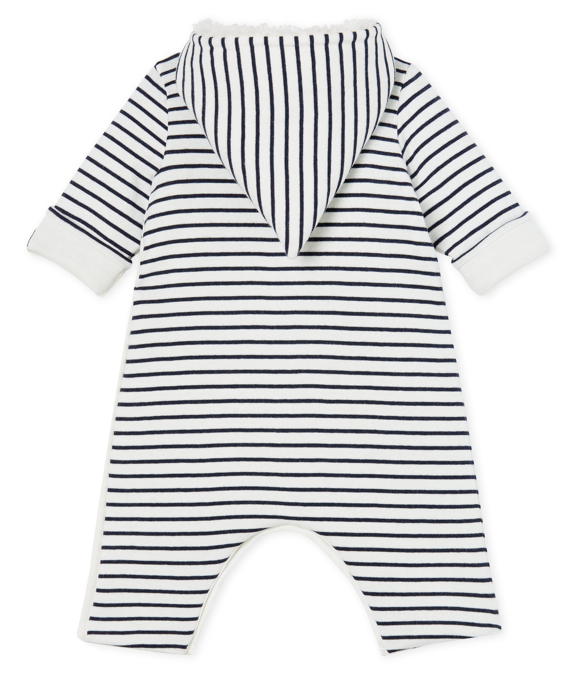 Baby Boys White & Black Striped Cotton Babysuit