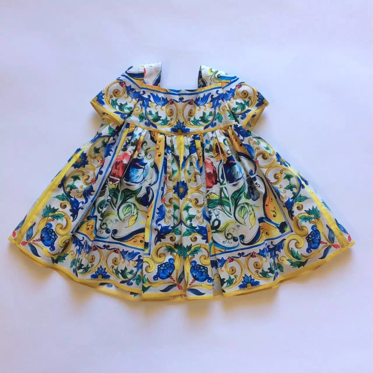Girls Multicolor Maiolica Bouqut Printed High Waist Dress - CÉMAROSE | Children's Fashion Store