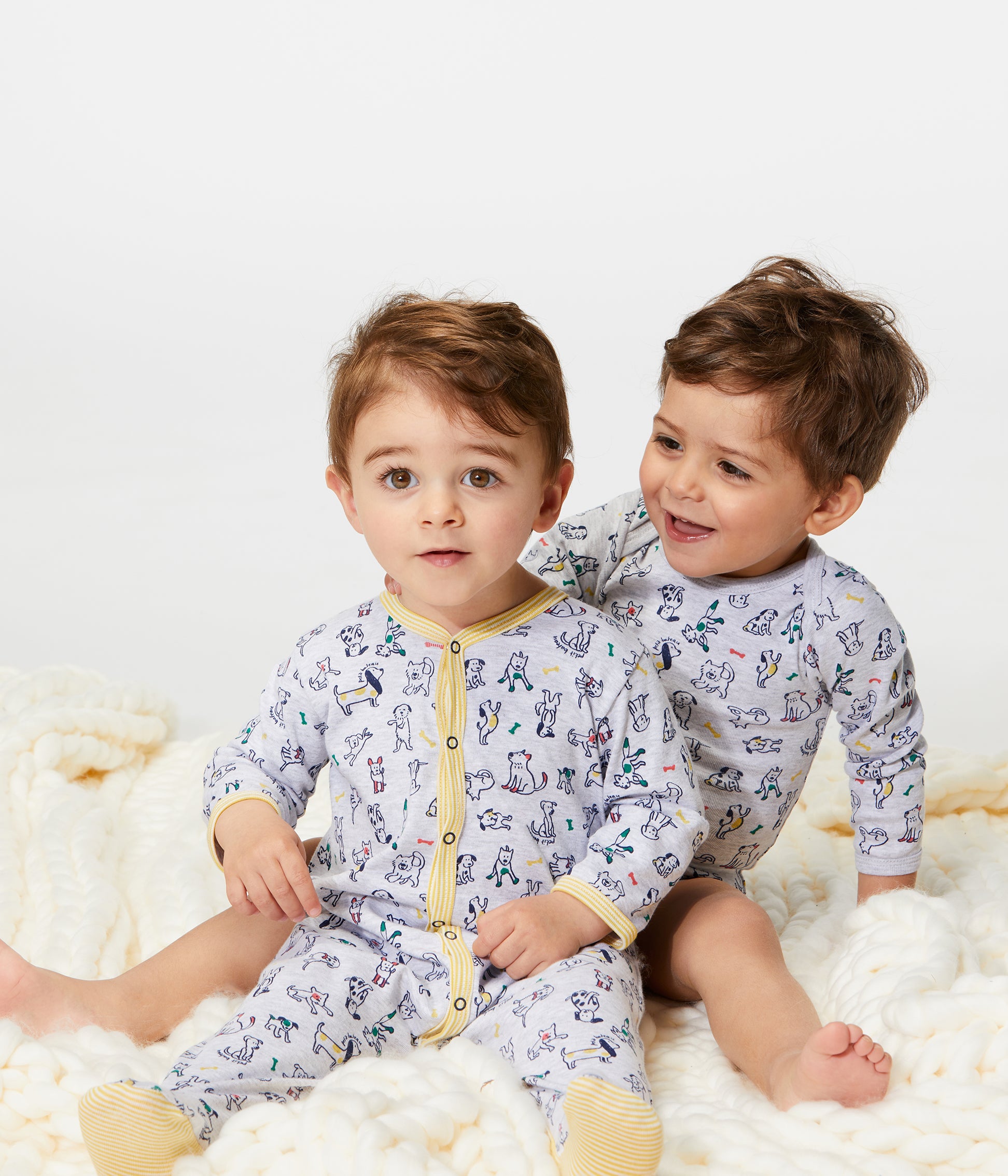 Baby Boys Grey Printing Cotton Babysuits