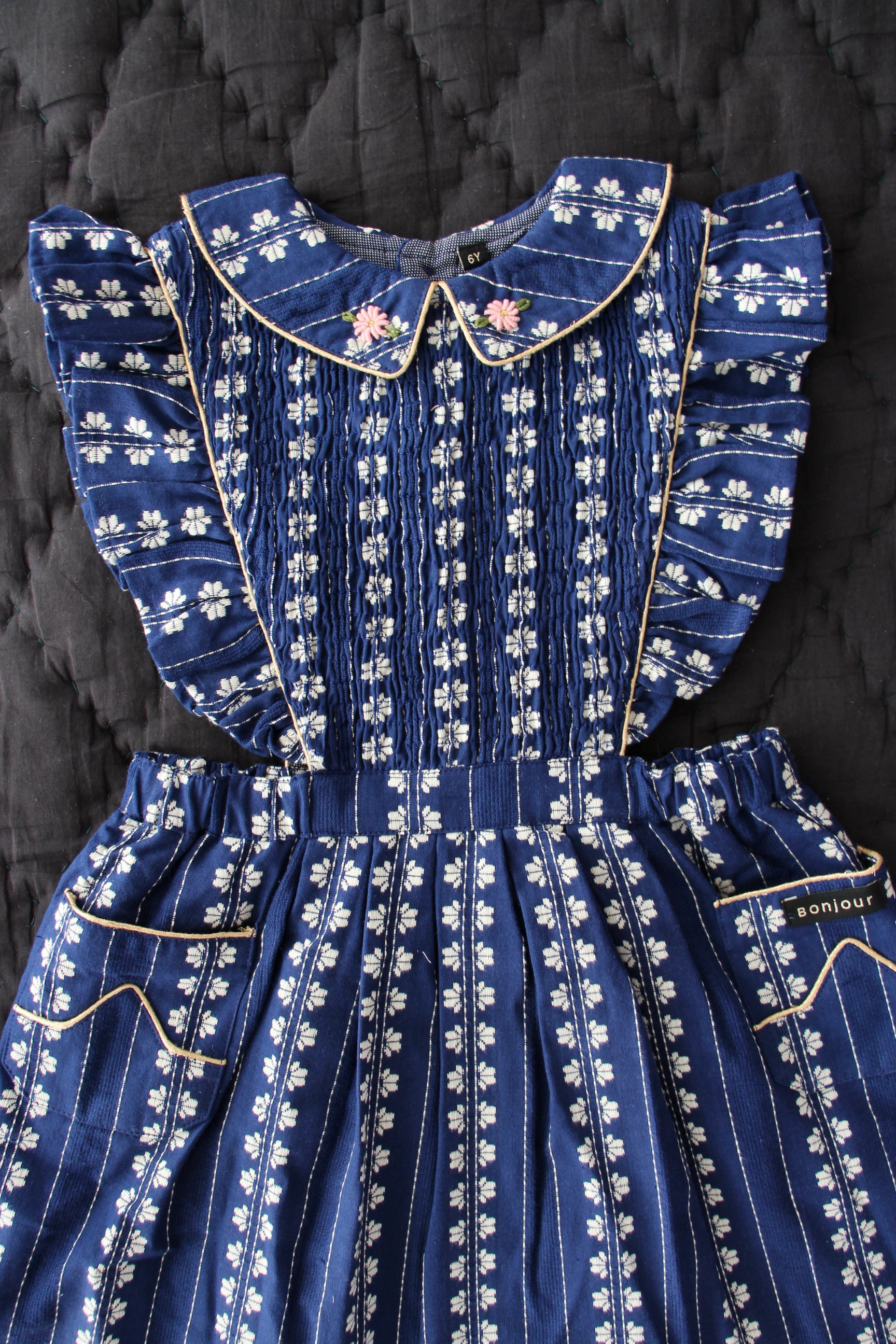 Girls Blue Printed Cotton Dress