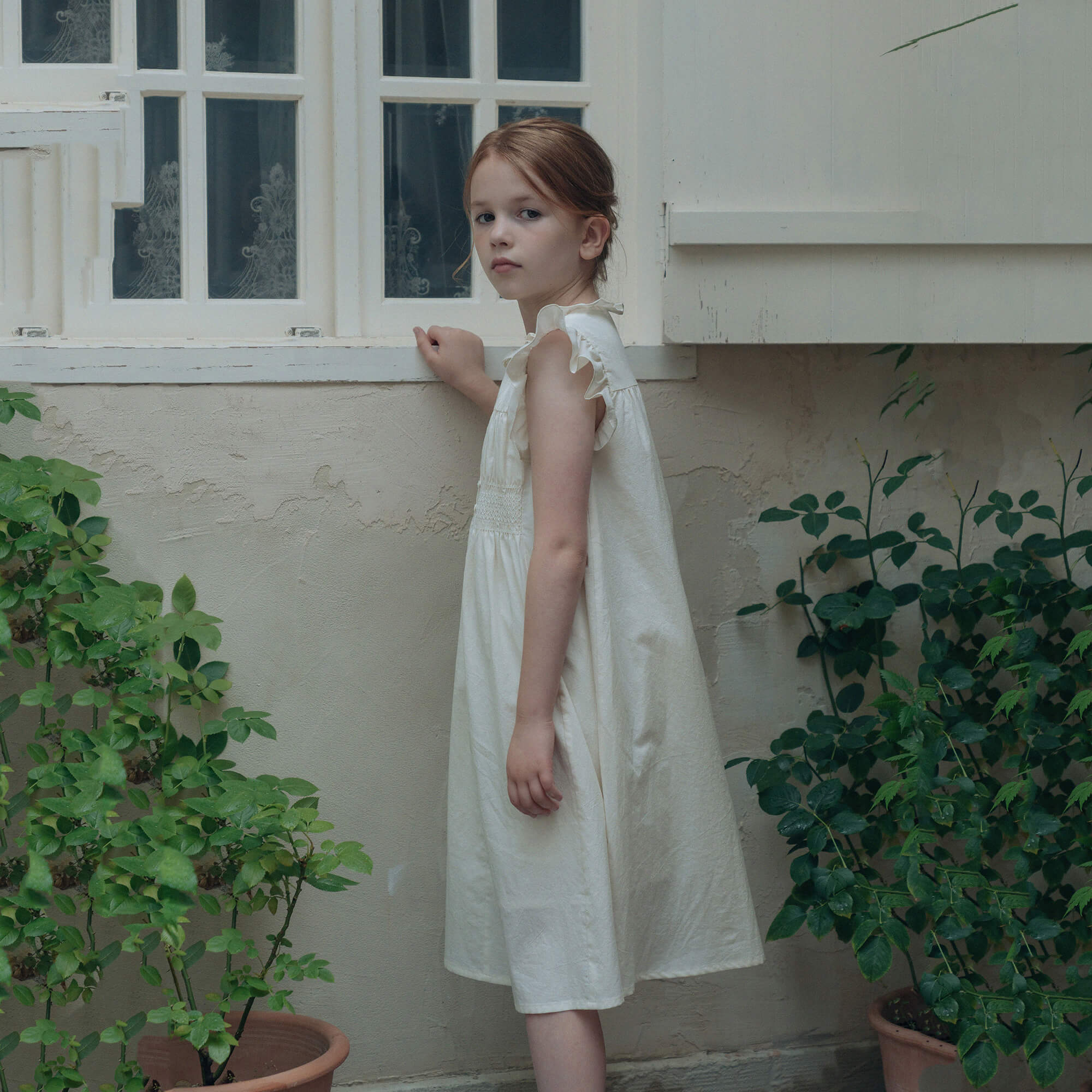 Girls Cream Cotton Dress